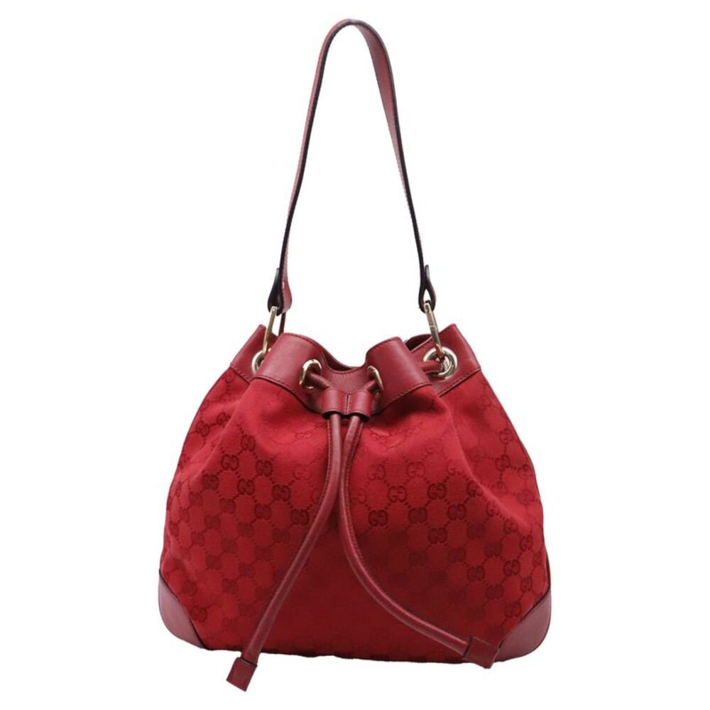 Gucci GG Monogram Drawstring Bucket Shoulder Bag in Burgundy Canvas
